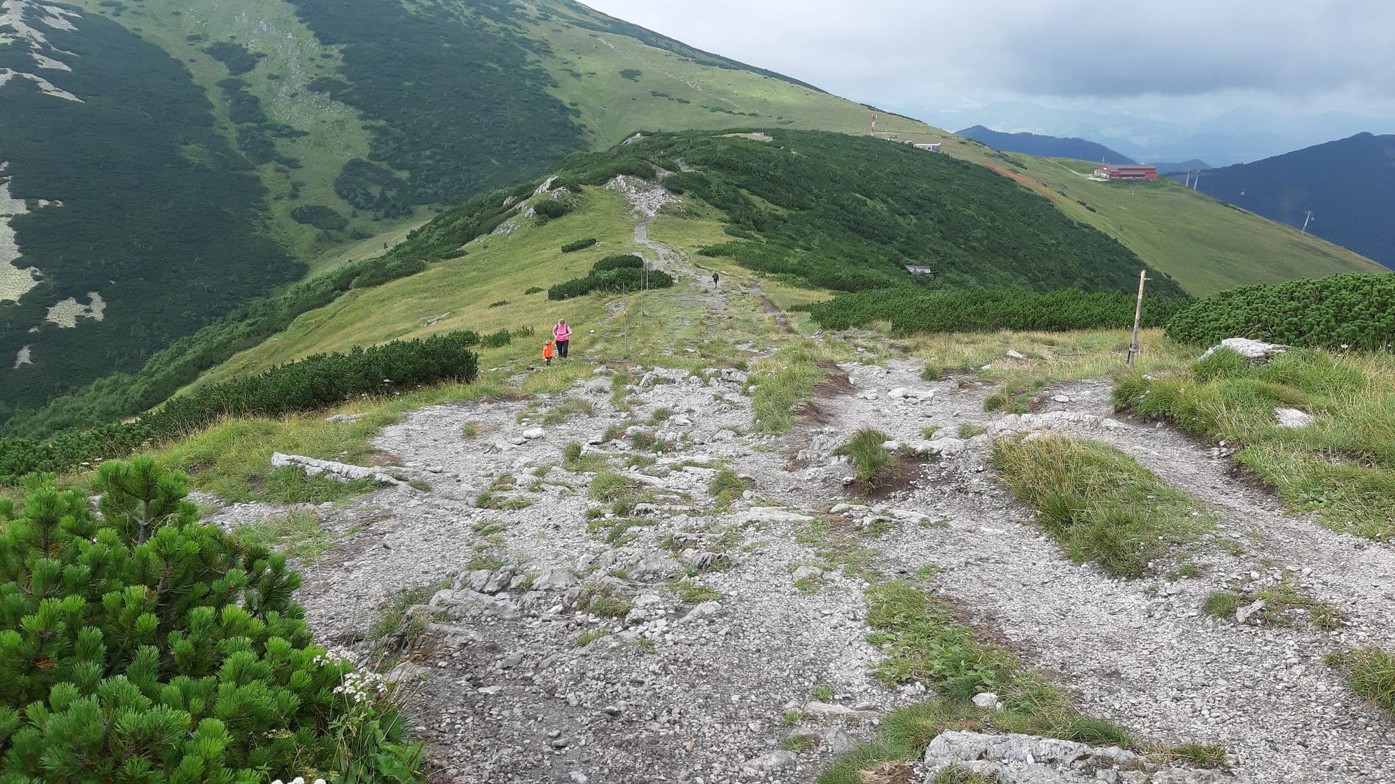 Kamenistý chodník po trávnatom hrebeni s kosodrevinou