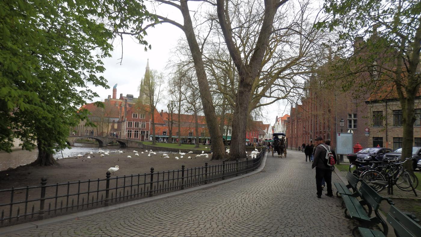 Kanál a tehlové domy v Bruggách