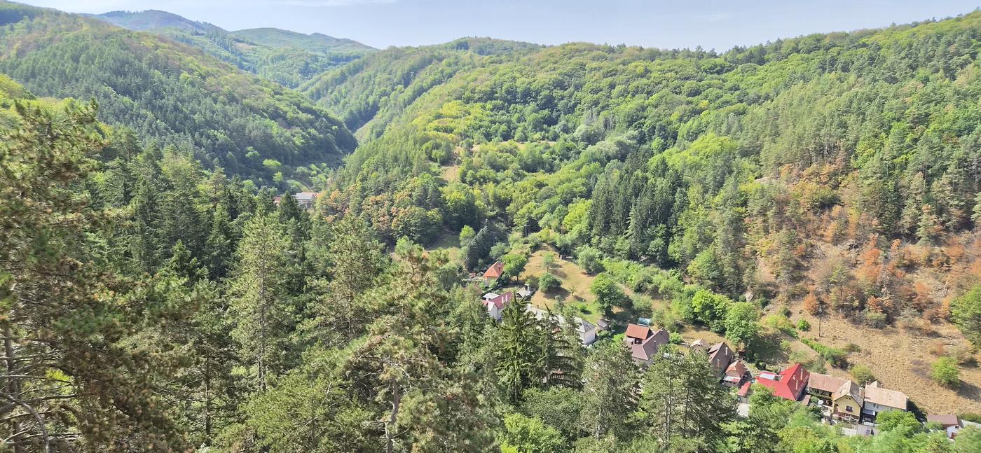Zalesnené údolie s dedinou